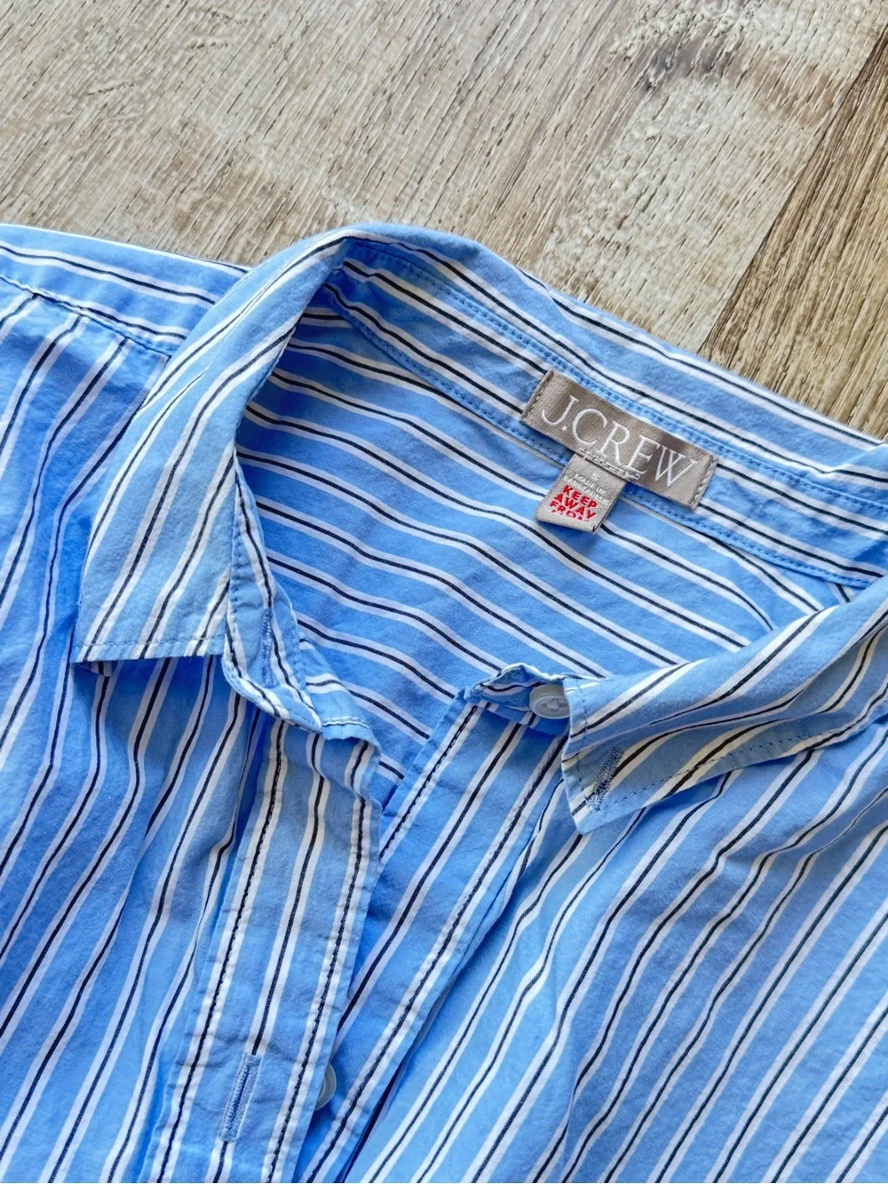 J. Crew Light Blue and White Striped Collared Shirt